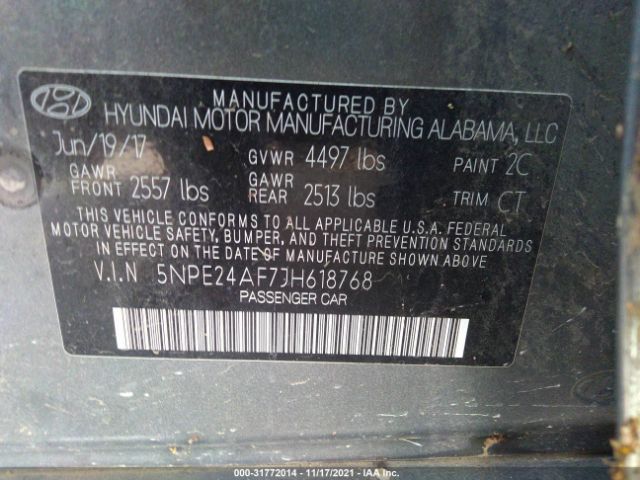 Photo 8 VIN: 5NPE24AF7JH618768 - HYUNDAI SONATA 