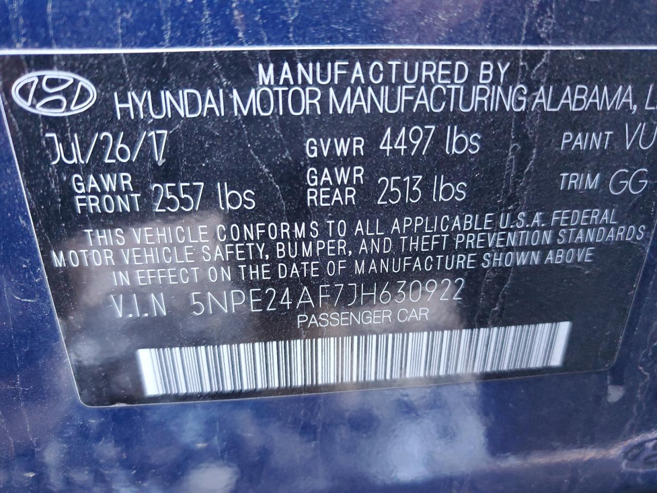 Photo 12 VIN: 5NPE24AF7JH630922 - HYUNDAI SONATA 