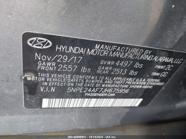 Photo 8 VIN: 5NPE24AF7JH675956 - HYUNDAI SONATA 