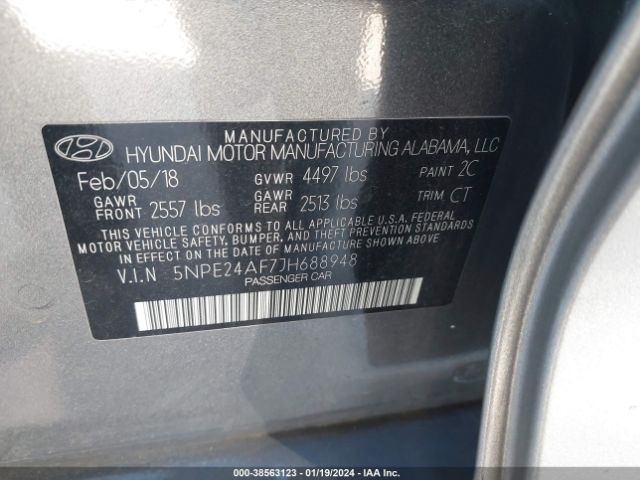 Photo 8 VIN: 5NPE24AF7JH688948 - HYUNDAI SONATA 