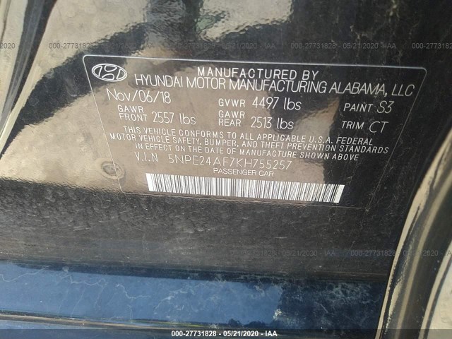 Photo 8 VIN: 5NPE24AF7KH755257 - HYUNDAI SONATA 