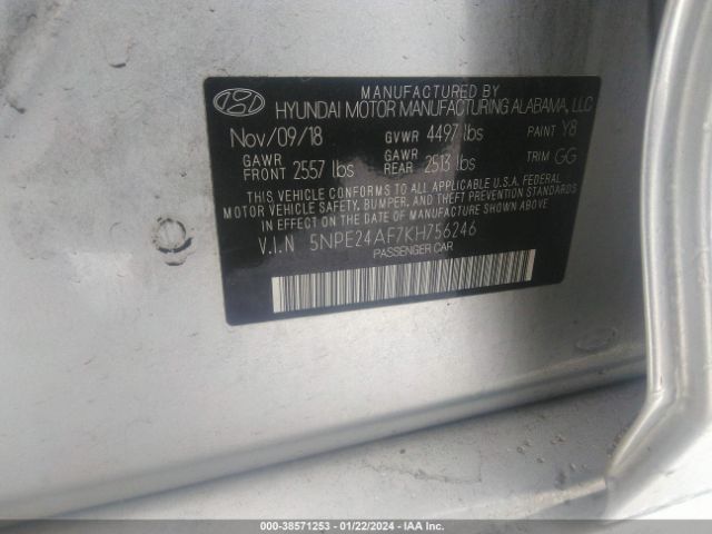 Photo 8 VIN: 5NPE24AF7KH756246 - HYUNDAI SONATA 