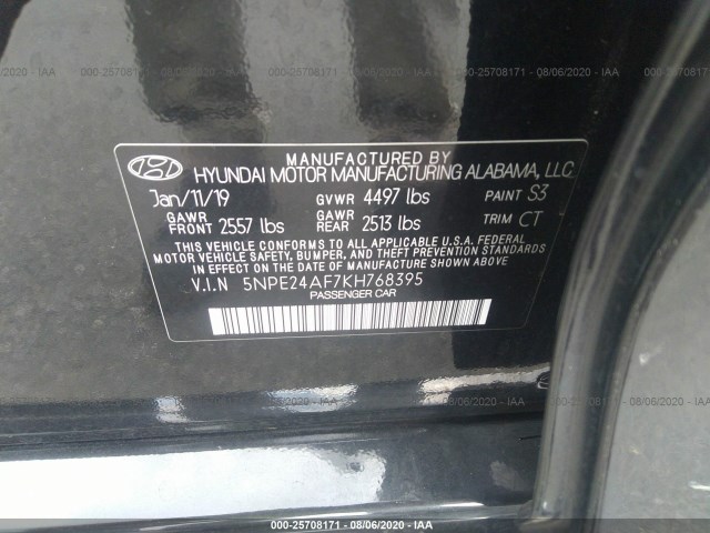 Photo 8 VIN: 5NPE24AF7KH768395 - HYUNDAI SONATA 