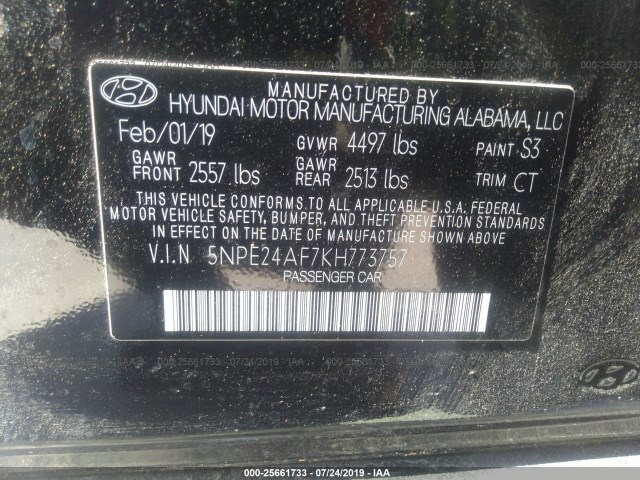 Photo 8 VIN: 5NPE24AF7KH773757 - HYUNDAI SONATA 