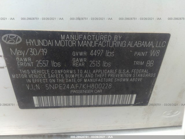 Photo 8 VIN: 5NPE24AF7KH800228 - HYUNDAI SONATA 