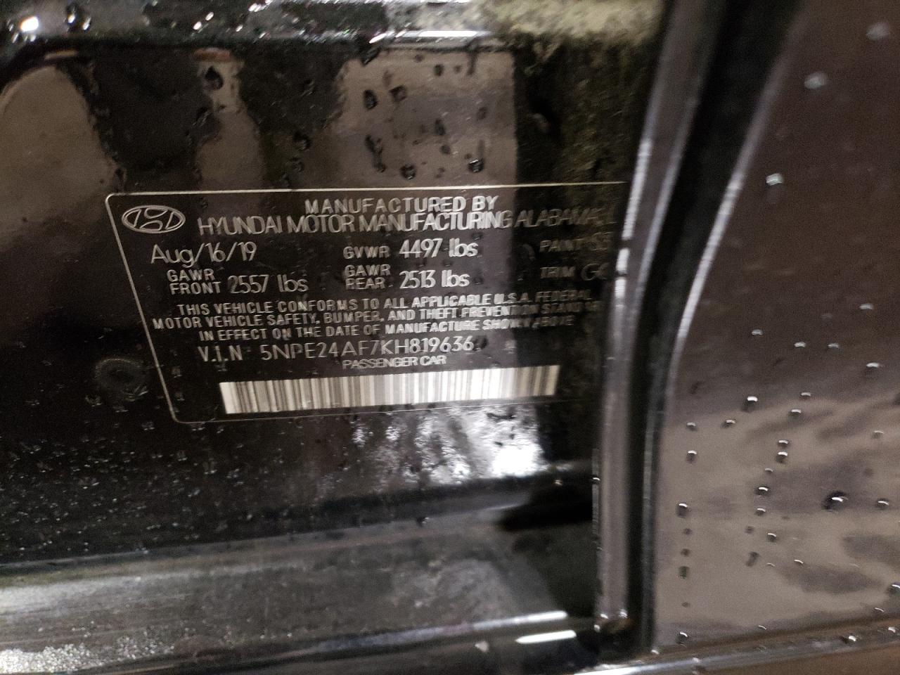 Photo 12 VIN: 5NPE24AF7KH819636 - HYUNDAI SONATA 