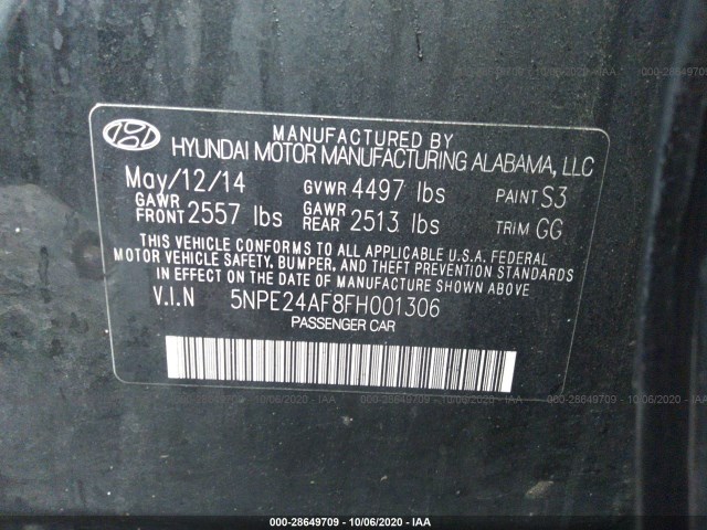 Photo 8 VIN: 5NPE24AF8FH001306 - HYUNDAI SONATA 