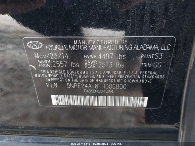 Photo 8 VIN: 5NPE24AF8FH006800 - HYUNDAI SONATA 