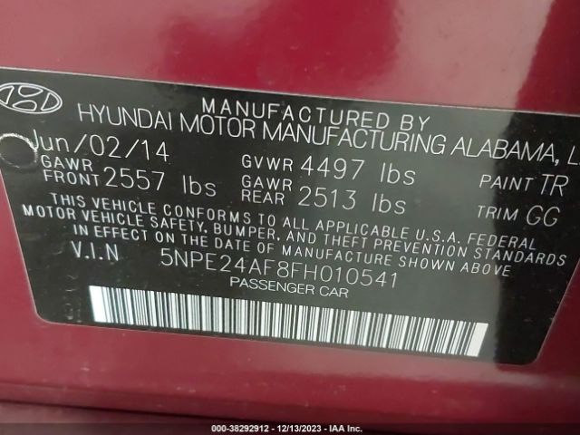 Photo 8 VIN: 5NPE24AF8FH010541 - HYUNDAI SONATA 