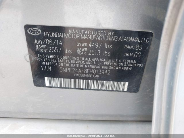 Photo 8 VIN: 5NPE24AF8FH013942 - HYUNDAI SONATA 