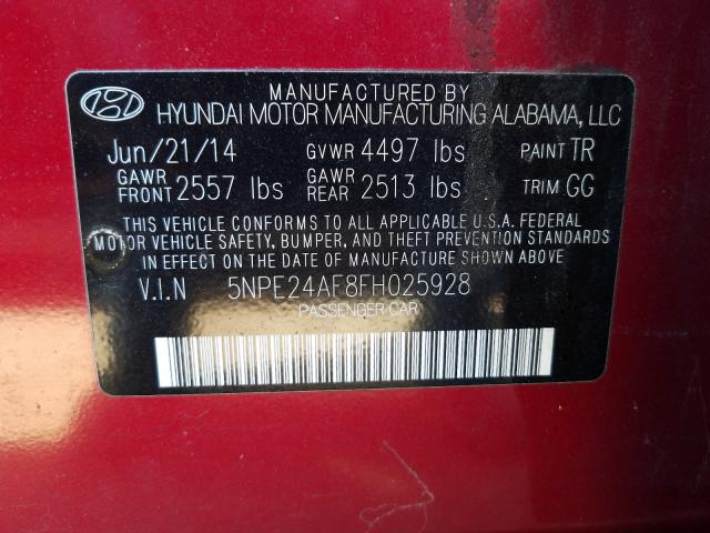 Photo 9 VIN: 5NPE24AF8FH025928 - HYUNDAI SONATA SE 