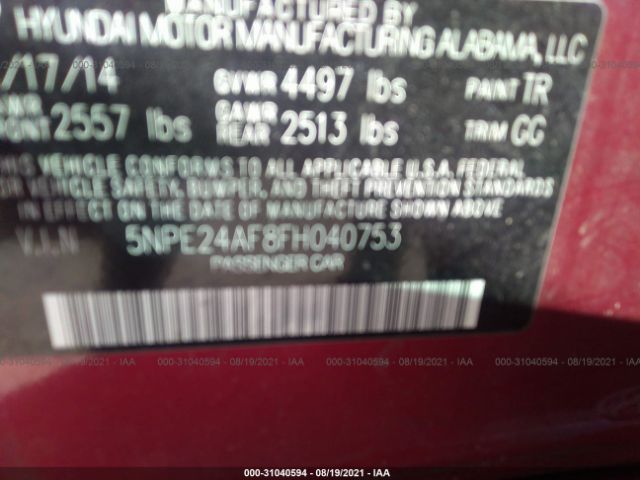 Photo 8 VIN: 5NPE24AF8FH040753 - HYUNDAI SONATA 