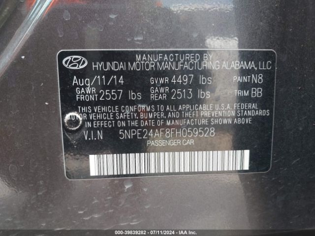 Photo 8 VIN: 5NPE24AF8FH059528 - HYUNDAI SONATA 