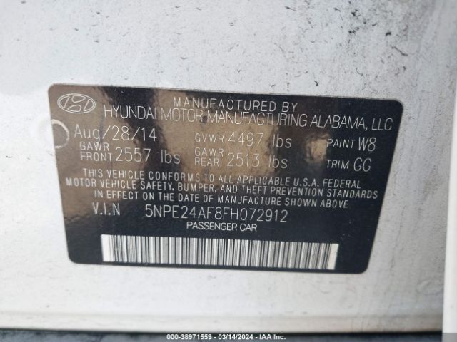 Photo 8 VIN: 5NPE24AF8FH072912 - HYUNDAI SONATA 