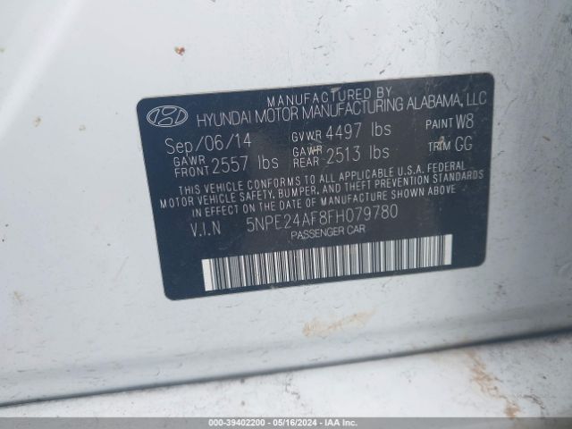 Photo 8 VIN: 5NPE24AF8FH079780 - HYUNDAI SONATA 