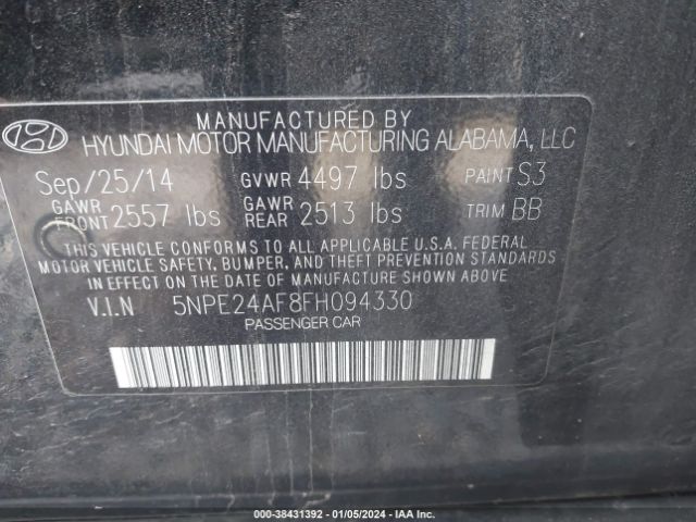 Photo 8 VIN: 5NPE24AF8FH094330 - HYUNDAI SONATA 