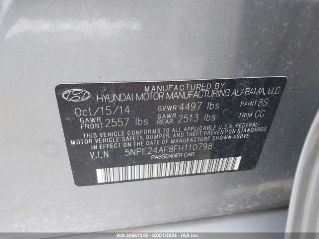 Photo 8 VIN: 5NPE24AF8FH110798 - HYUNDAI SONATA 