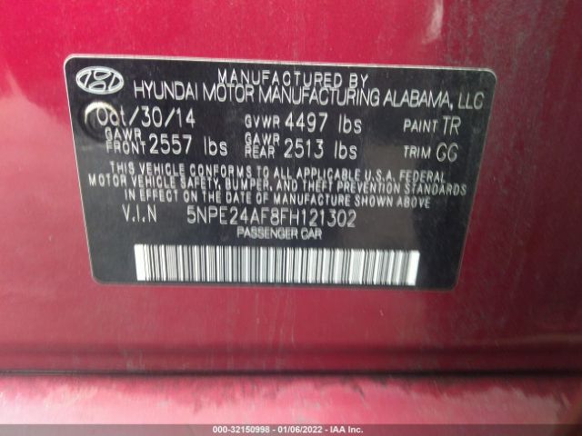 Photo 8 VIN: 5NPE24AF8FH121302 - HYUNDAI SONATA 