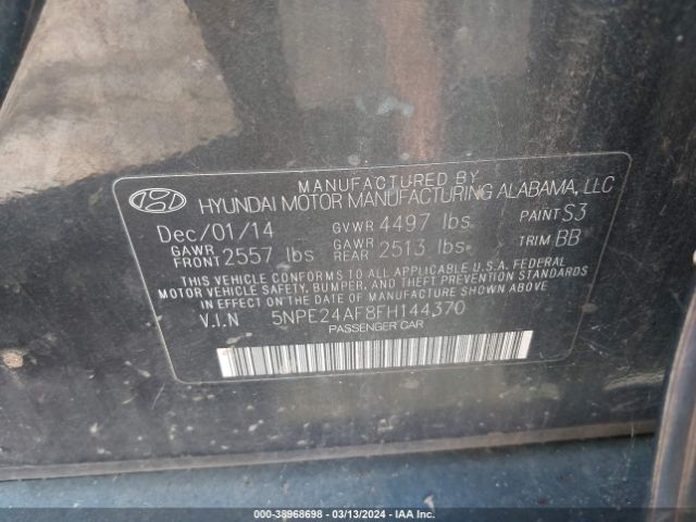 Photo 8 VIN: 5NPE24AF8FH144370 - HYUNDAI SONATA 