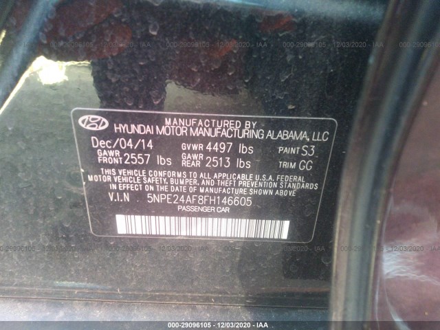 Photo 8 VIN: 5NPE24AF8FH146605 - HYUNDAI SONATA 