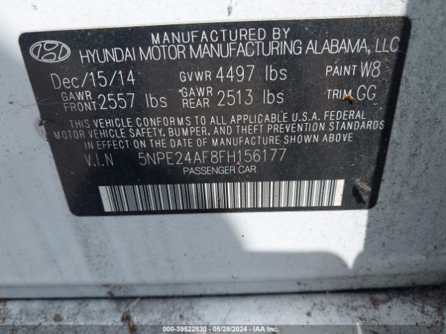 Photo 8 VIN: 5NPE24AF8FH156177 - HYUNDAI SONATA 