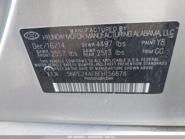 Photo 8 VIN: 5NPE24AF8FH156678 - HYUNDAI SONATA 