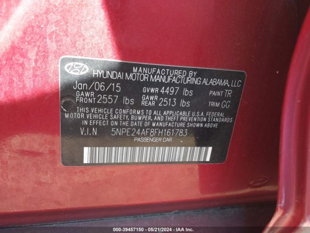 Photo 8 VIN: 5NPE24AF8FH161783 - HYUNDAI SONATA 