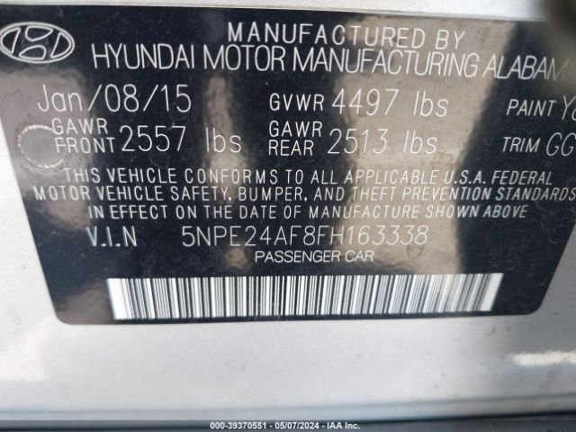 Photo 8 VIN: 5NPE24AF8FH163338 - HYUNDAI SONATA 