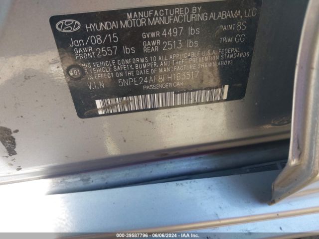 Photo 8 VIN: 5NPE24AF8FH163517 - HYUNDAI SONATA 