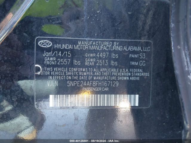 Photo 8 VIN: 5NPE24AF8FH167129 - HYUNDAI SONATA 