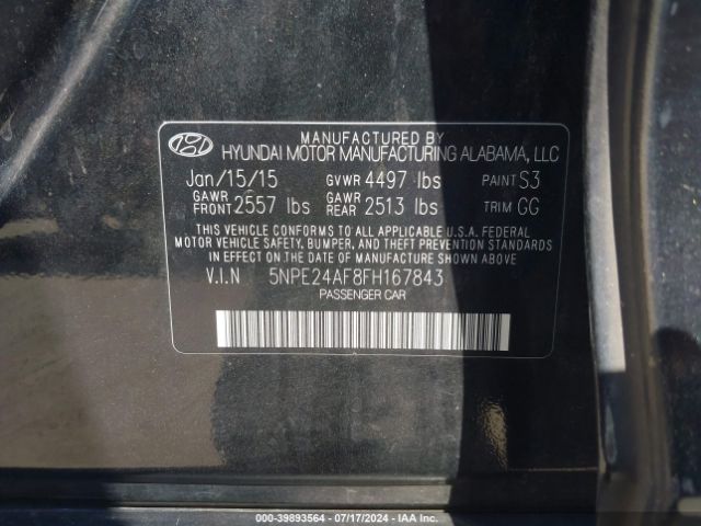 Photo 8 VIN: 5NPE24AF8FH167843 - HYUNDAI SONATA 