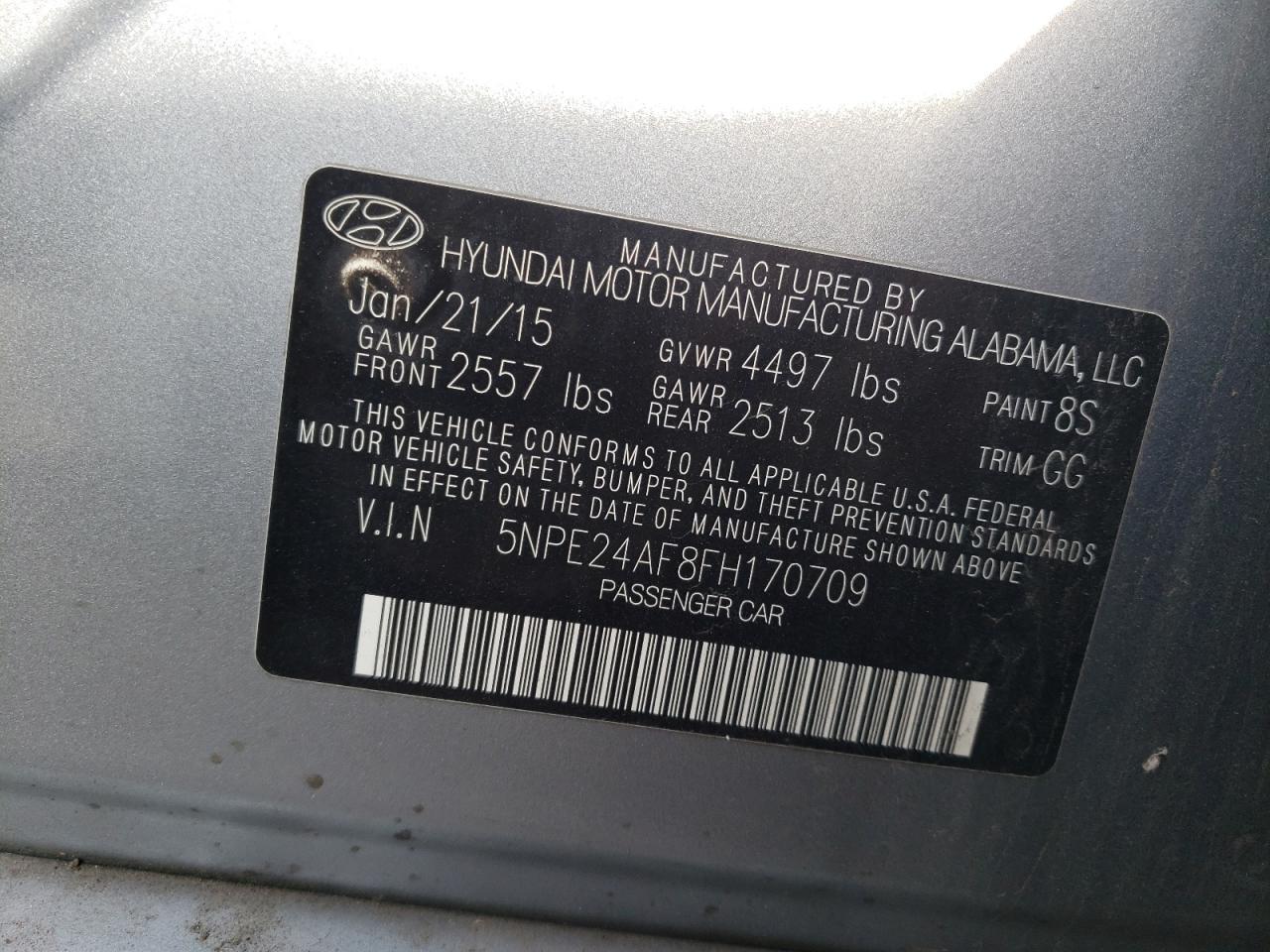 Photo 11 VIN: 5NPE24AF8FH170709 - HYUNDAI SONATA 