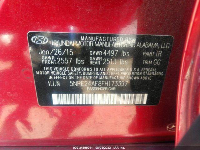 Photo 8 VIN: 5NPE24AF8FH173397 - HYUNDAI SONATA 