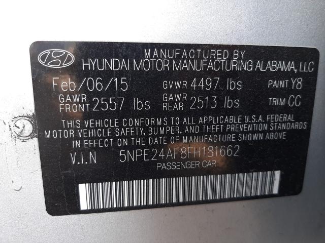 Photo 9 VIN: 5NPE24AF8FH181662 - HYUNDAI SONATA SE 