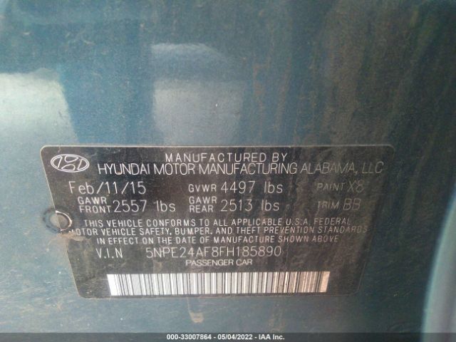 Photo 8 VIN: 5NPE24AF8FH185890 - HYUNDAI SONATA 