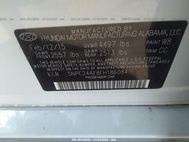 Photo 8 VIN: 5NPE24AF8FH186084 - HYUNDAI SONATA 