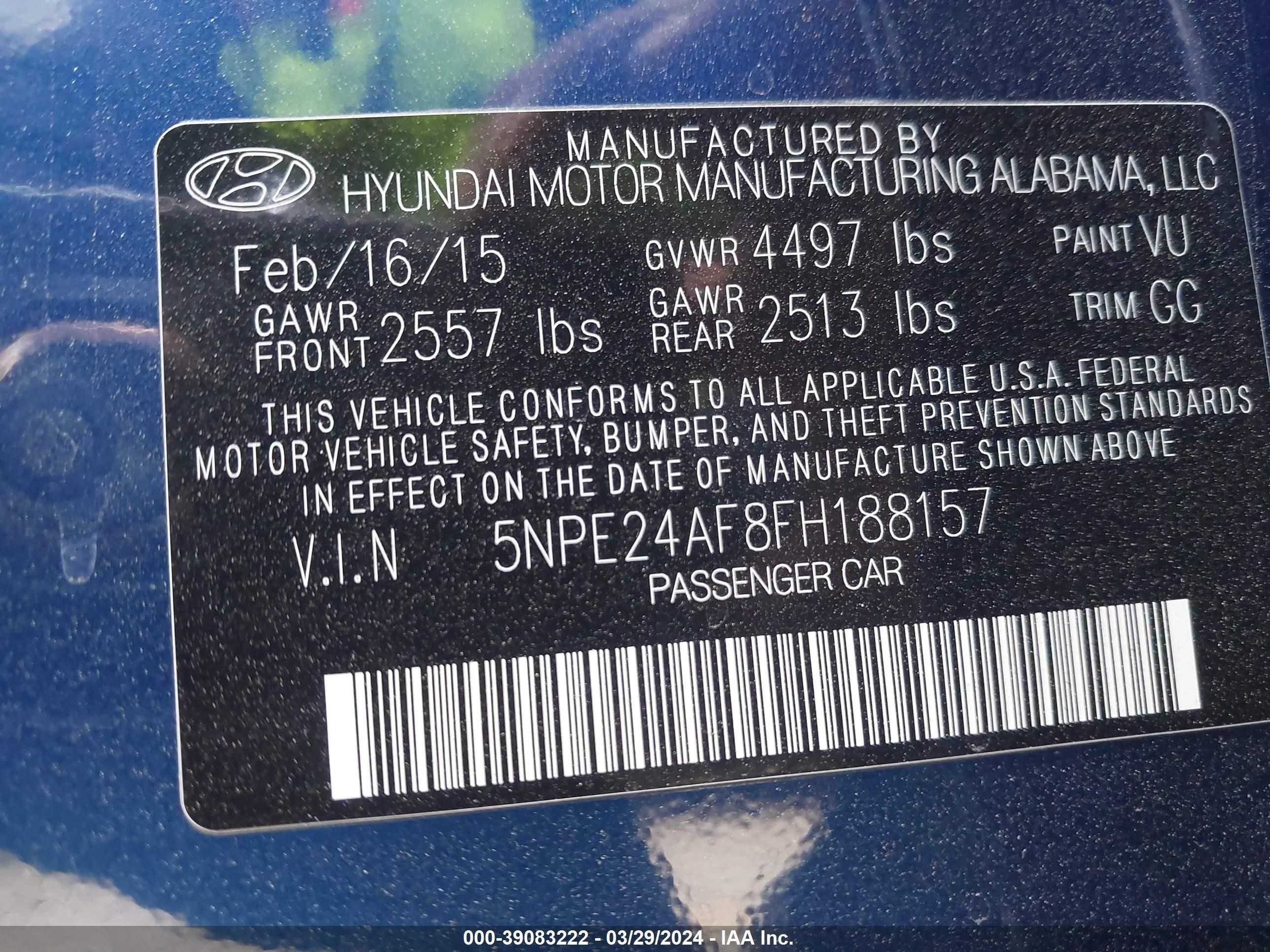 Photo 8 VIN: 5NPE24AF8FH188157 - HYUNDAI SONATA 