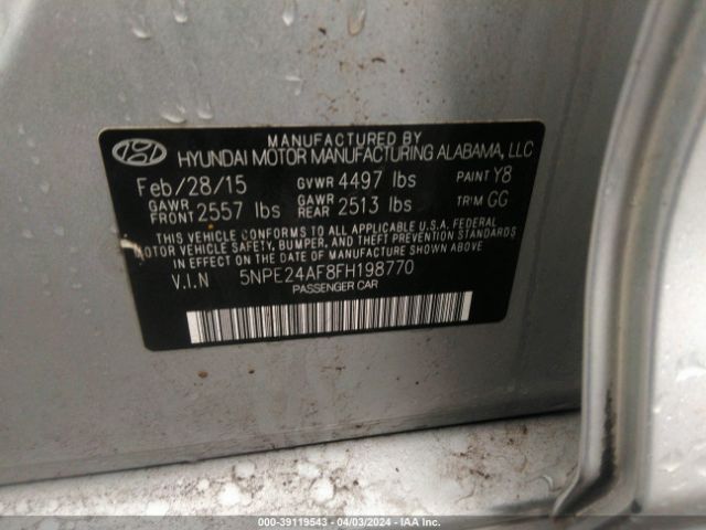 Photo 8 VIN: 5NPE24AF8FH198770 - HYUNDAI SONATA 