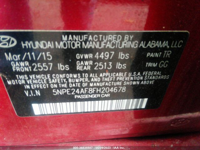 Photo 8 VIN: 5NPE24AF8FH204678 - HYUNDAI SONATA 