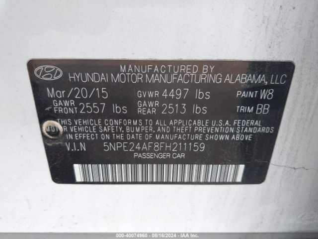 Photo 8 VIN: 5NPE24AF8FH211159 - HYUNDAI SONATA 