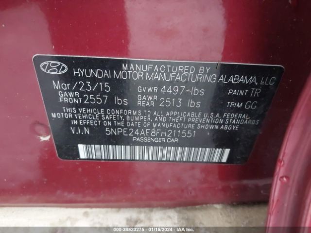 Photo 8 VIN: 5NPE24AF8FH211551 - HYUNDAI SONATA 