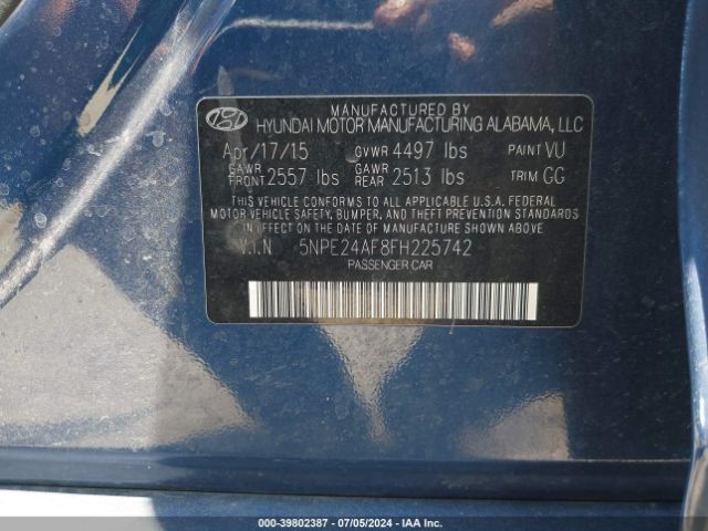 Photo 8 VIN: 5NPE24AF8FH225742 - HYUNDAI SONATA 