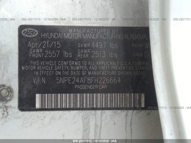 Photo 8 VIN: 5NPE24AF8FH226664 - HYUNDAI SONATA 