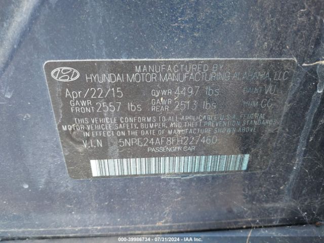 Photo 8 VIN: 5NPE24AF8FH227460 - HYUNDAI SONATA 