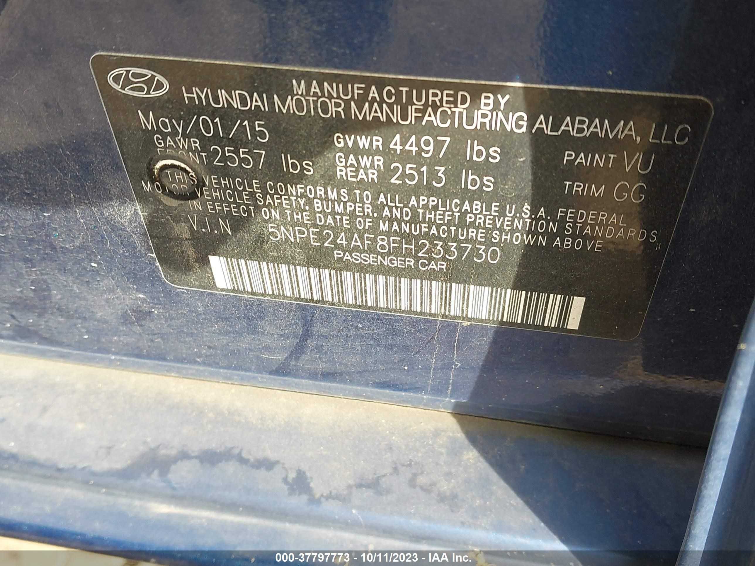 Photo 8 VIN: 5NPE24AF8FH233730 - HYUNDAI SONATA 