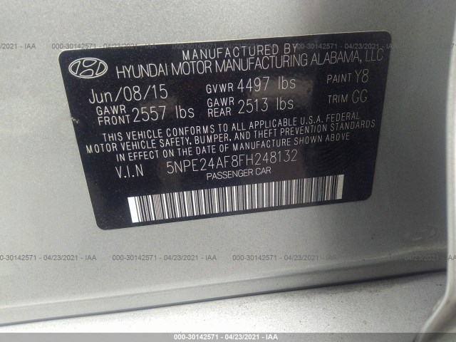 Photo 8 VIN: 5NPE24AF8FH248132 - HYUNDAI SONATA 