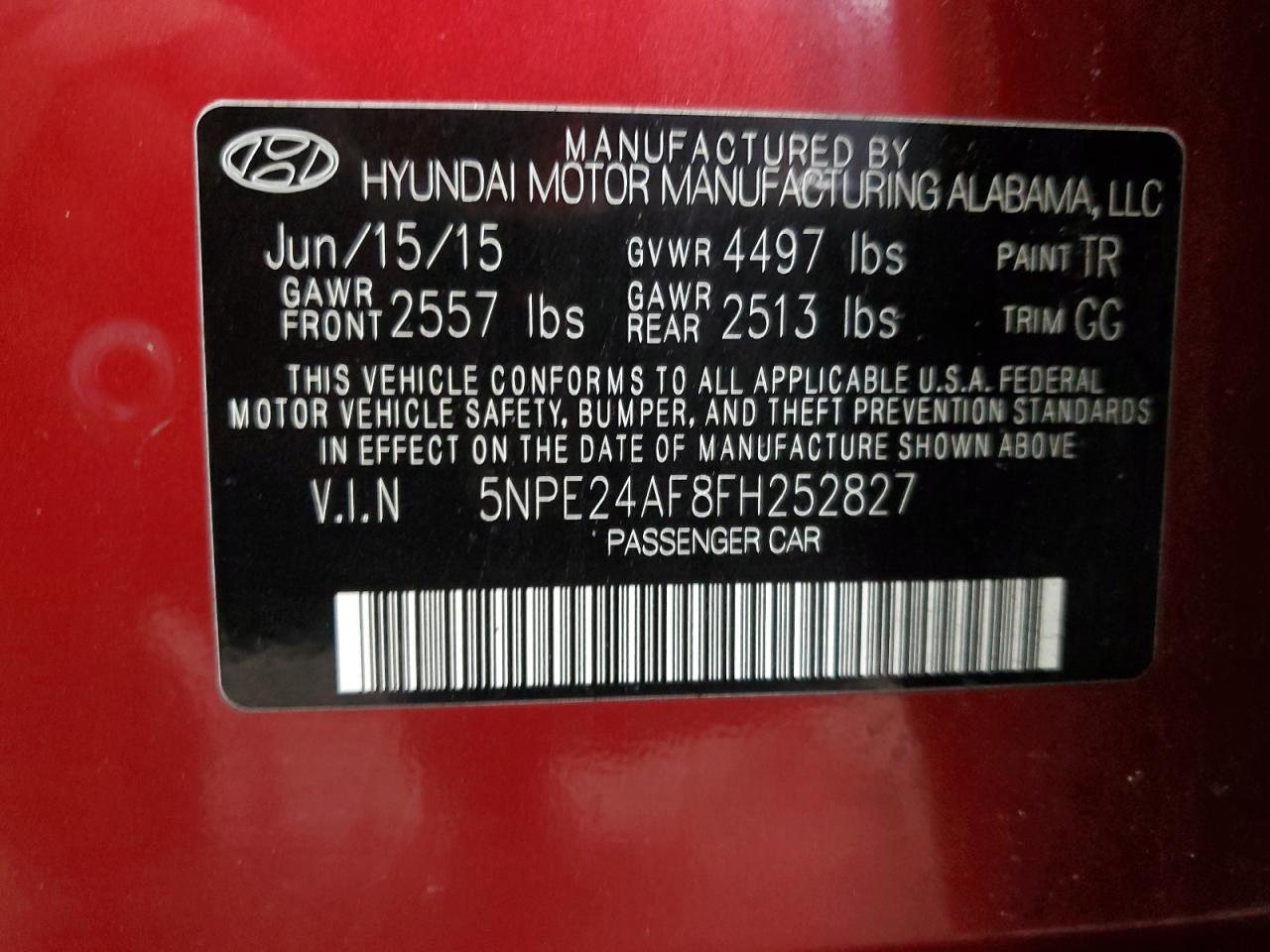 Photo 11 VIN: 5NPE24AF8FH252827 - HYUNDAI SONATA 