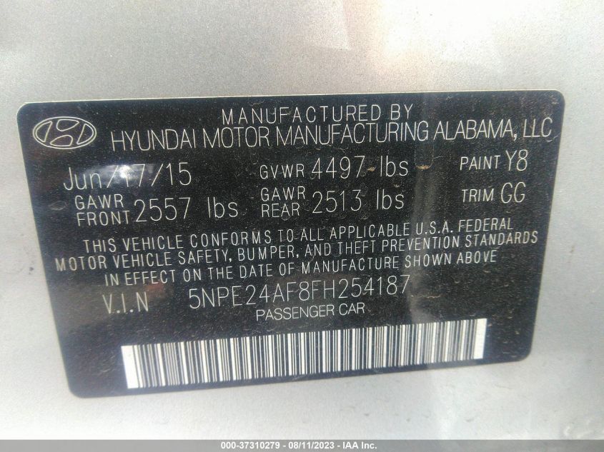 Photo 8 VIN: 5NPE24AF8FH254187 - HYUNDAI SONATA 