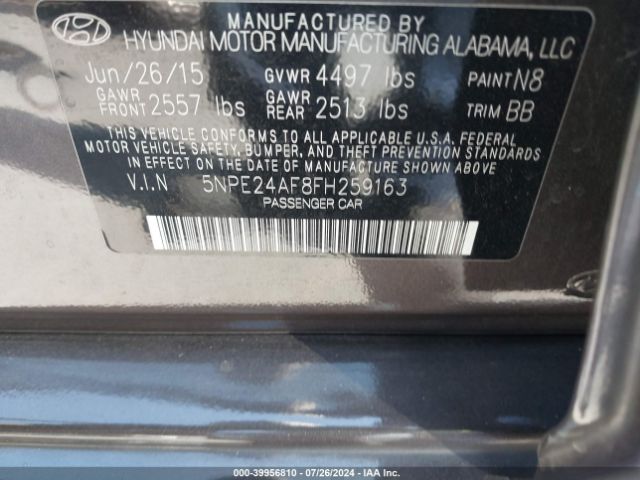 Photo 8 VIN: 5NPE24AF8FH259163 - HYUNDAI SONATA 