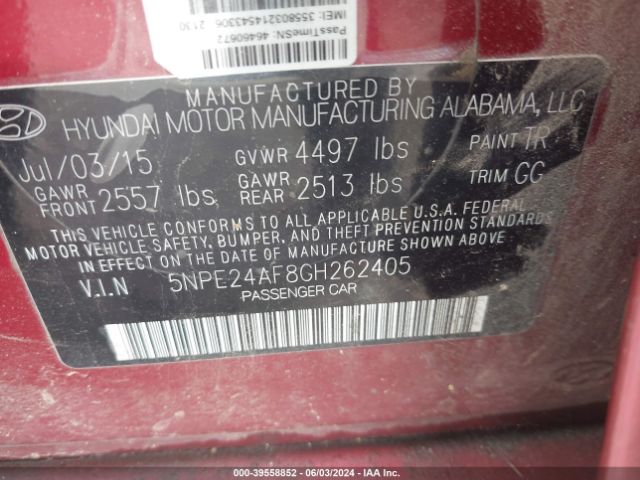 Photo 8 VIN: 5NPE24AF8GH262405 - HYUNDAI SONATA 